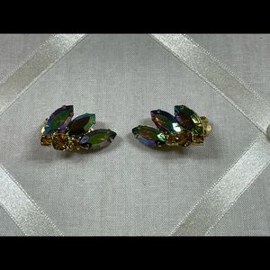 Vintage 1960s-era, rare iridescent blue cluster earrings